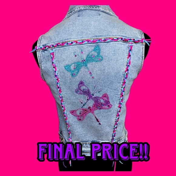 Dragonfly Embroidered Denim Vest - Picture 1 of 10